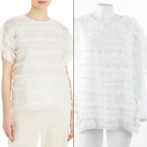 BOSS Ifresa Fringe Stripe Blouse in Soft Cream Fantasy - Picture 1 of 5